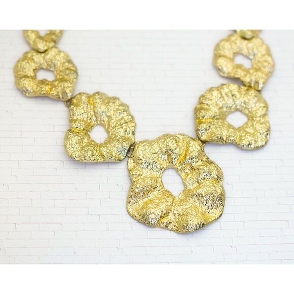 18 inch, Vintage Abstract Hollow Stone Gold Tone Bib Necklace - V23 - Picture 1 of 2